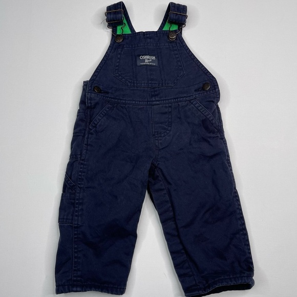 OshKosh B’gosh Overalls Navy Blue Fleece Lined Ranch Rustic Farm Winter Fall 9mo - Picture 1 of 12